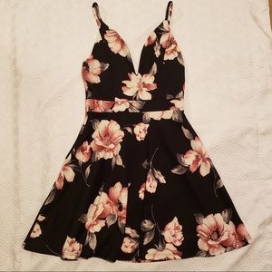 Floral Skater Dress with Sweetheart Neckline and Spaghetti Straps